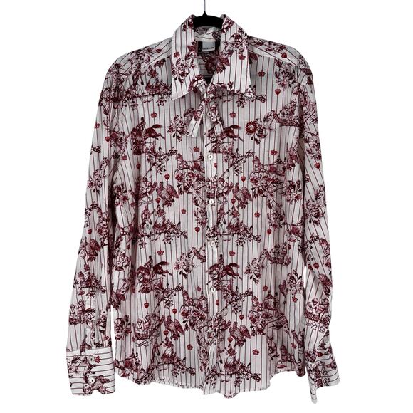 GSUS Industries Women's Cotton Blouse XL White W/ Red Printed Images Tie Accent - Picture 2 of 14